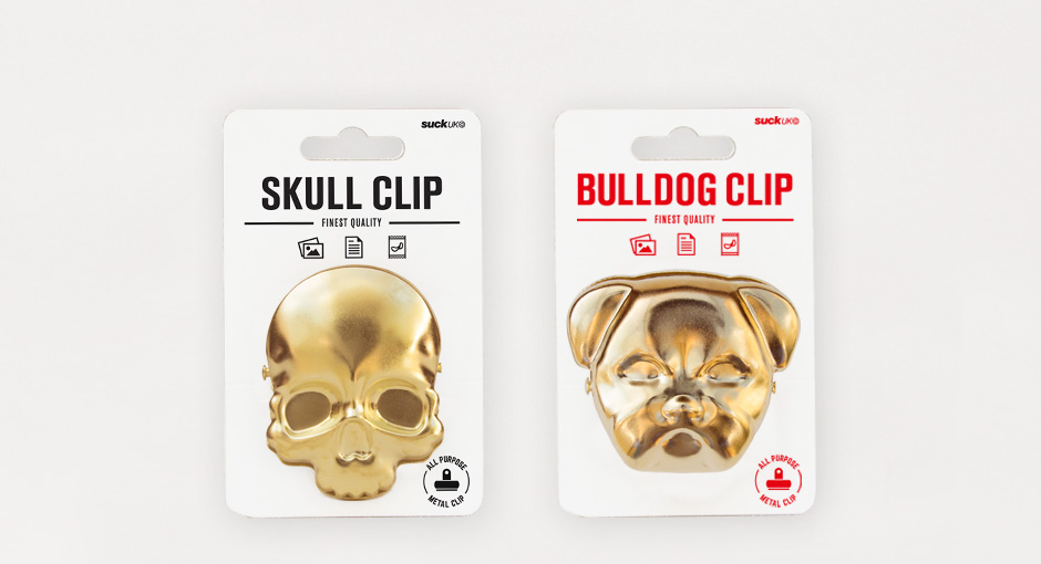 Skull and bulldog clip in packaging