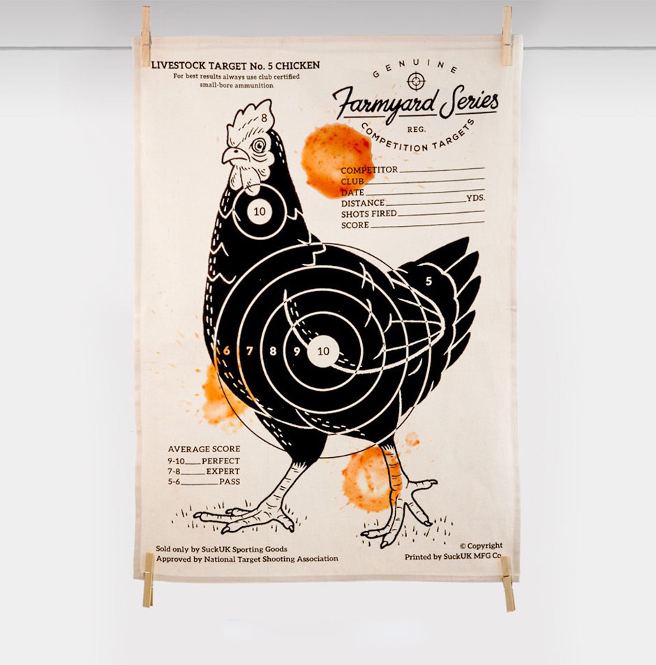 Tea Towel Targets Vintage shooting targets on 100 unbleached cotton.