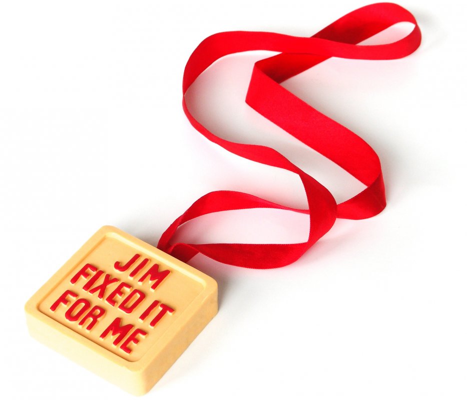 Jim'll Fix It Soap Soap on a rope... in the shape of the famous medal Jim'll Fix It Soap Soap on a rope... in the shape of the famous medal