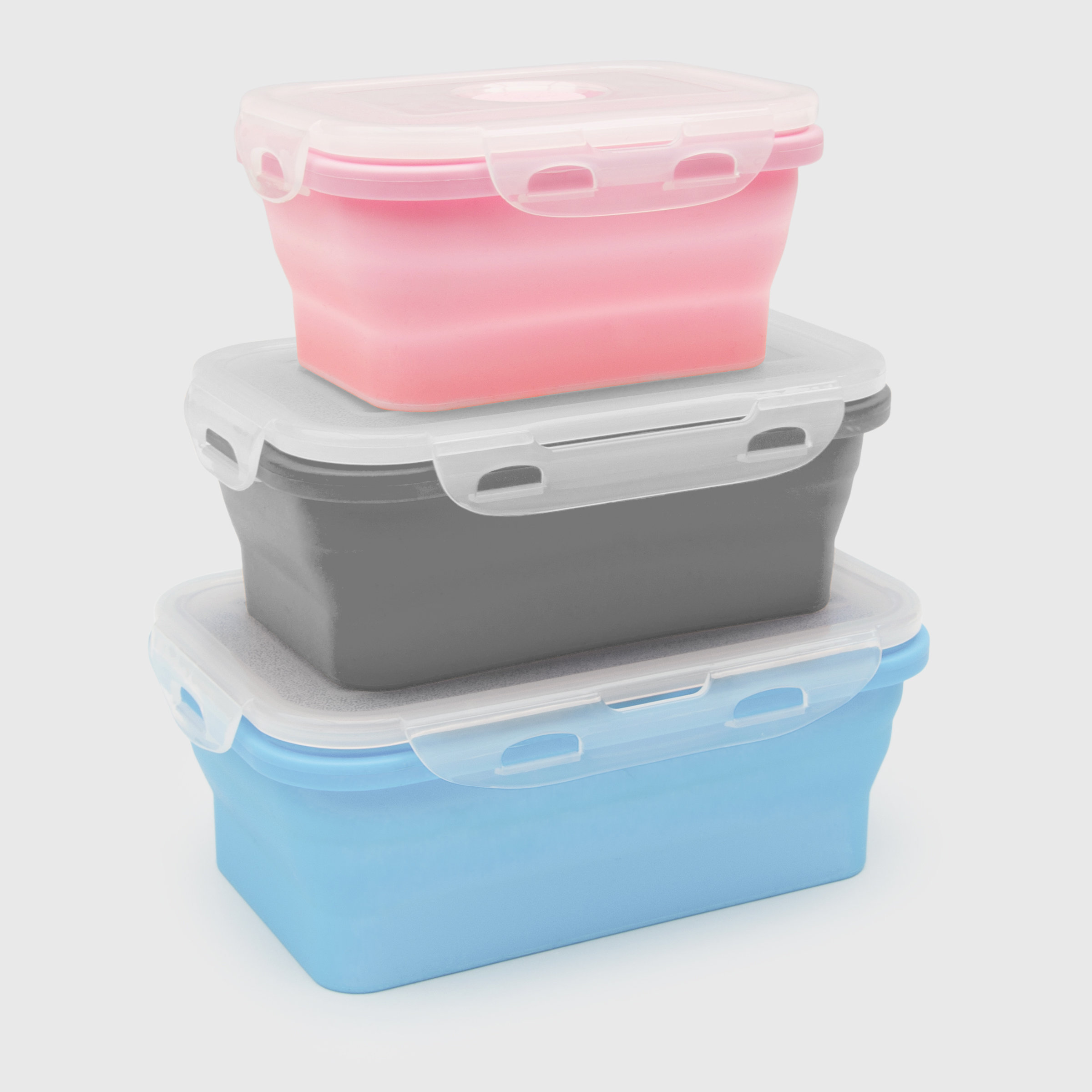 Silicone collapsible lunch boxes in a stack