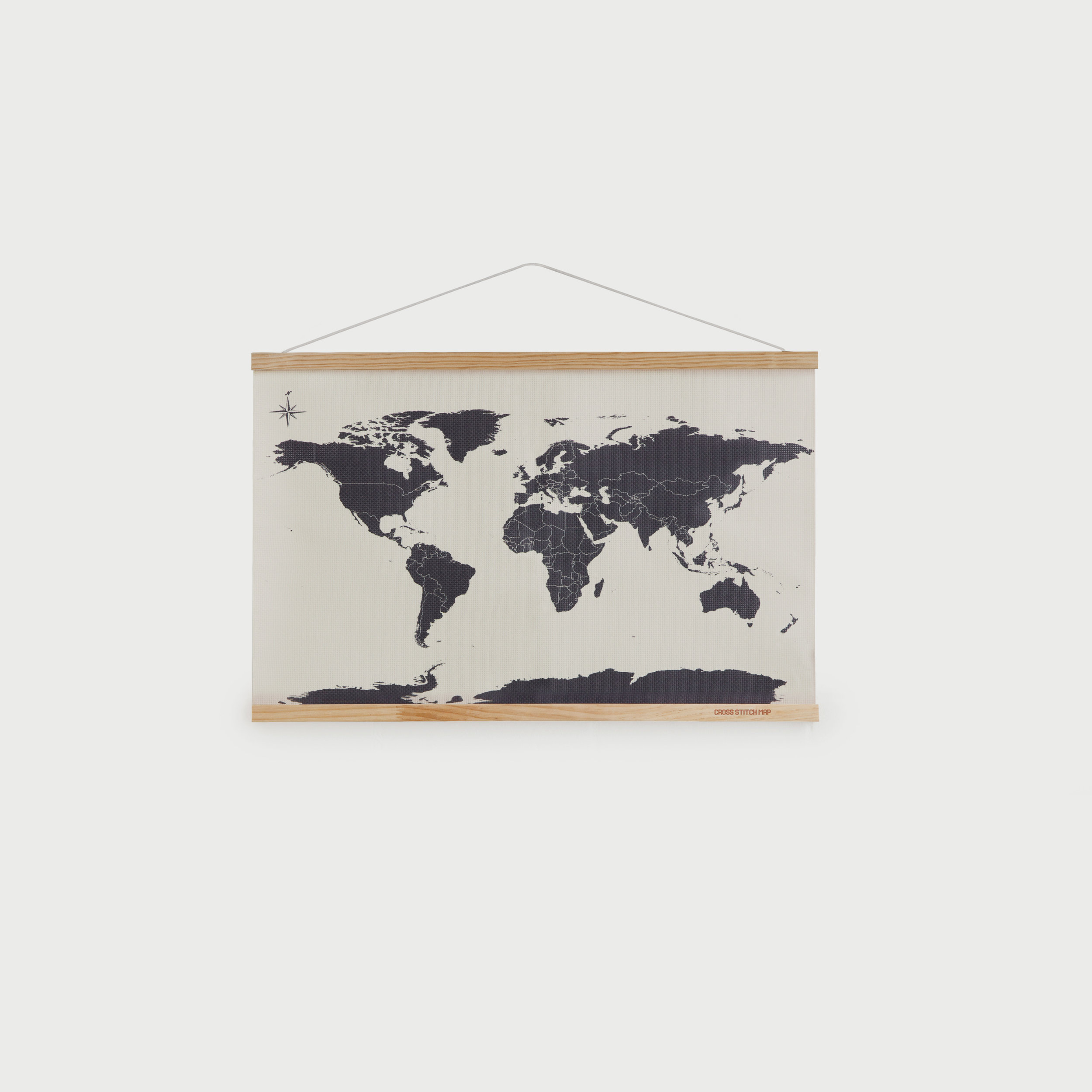 Mini cross stitch map with wooden frame
