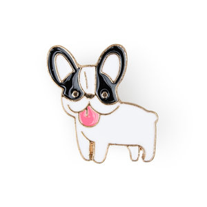 Enamel black and white french bulldog pin for jackets lapel