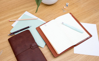 Brown faux leather travel notebooks 
