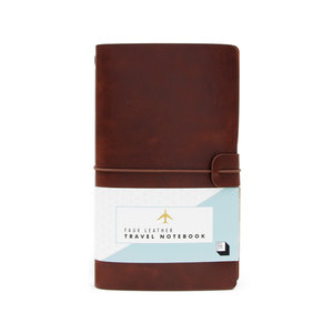 Brown faux leather notebook in packaging