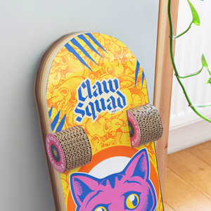 Close up view of cat skateboard