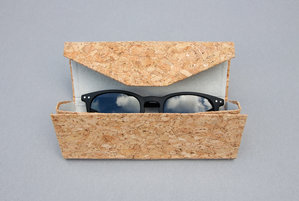 Cork sunglasses case on grey background