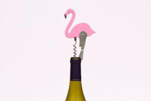 Designer pink flamingo bottle opener and corkscrew