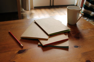 pack of tabbed grid notebook on table