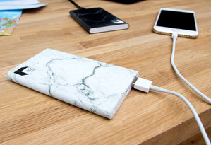 Sleek grey marble power bank for friends and workmates