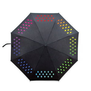 Clever umbrella changes colour when in rains. Showing the colourful pattern revealed when it rains.