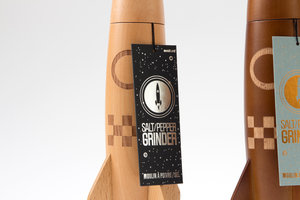 Wooden rocket grinder tags close up