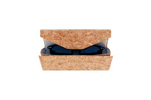 Cork sunglasses case on a white background
