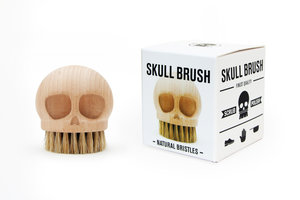 wooden skull brush with packaging