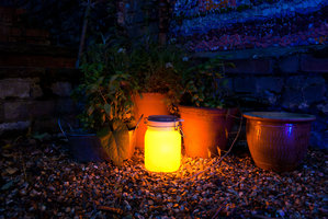 yellow garden lights at night in UK