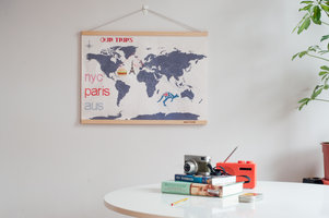 stitch map hung on wall