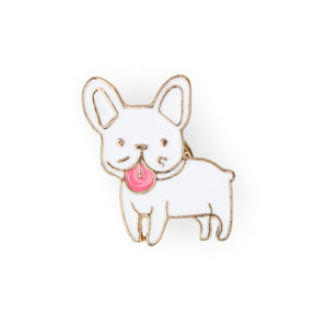 Fun white enamel bulldog pin for rucksacks and bags