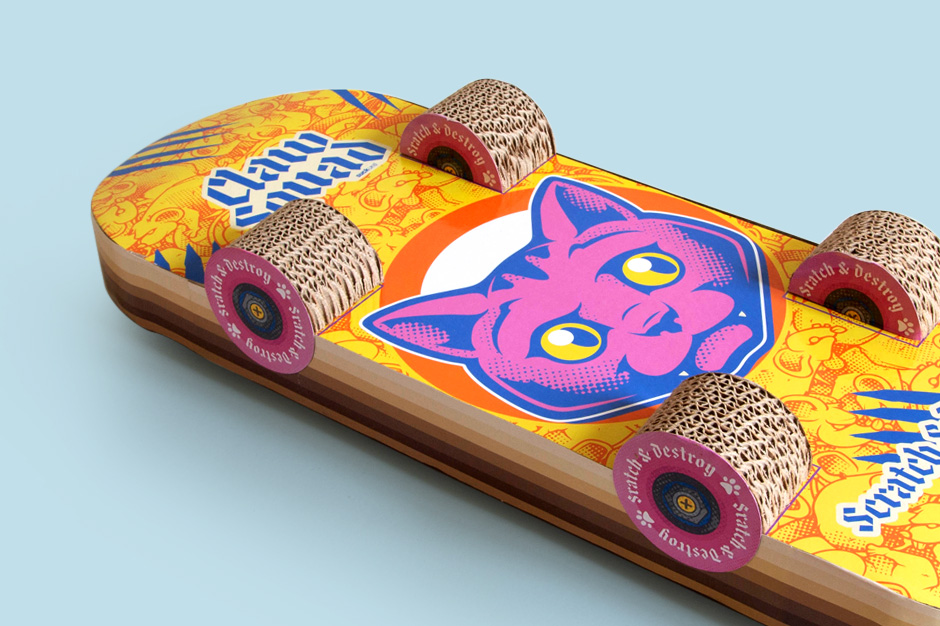 Illustrated cardboard skateboard