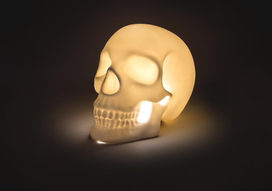 Skull lamp in dark room