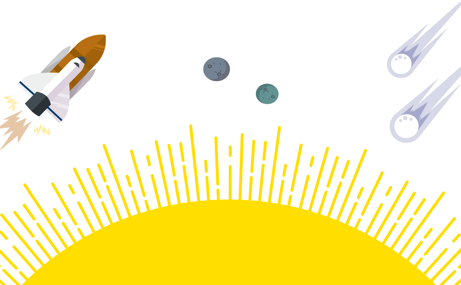 Rocket, sun, stars and comet illustration