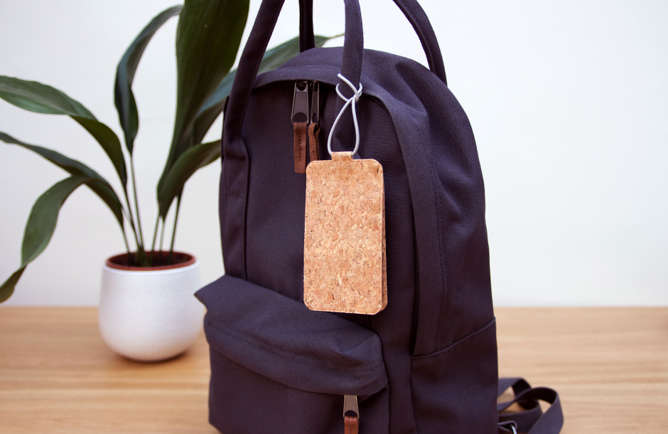 Cork Luggage Tag on Backpack