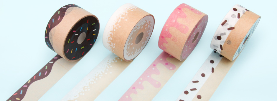 Doughnut tapes rolled out in a row