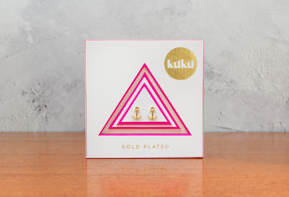 KUKU Gold Anchor Earrings In Pack