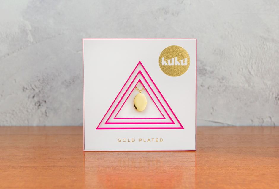 KUKU Gold Oval Necklace In Pack