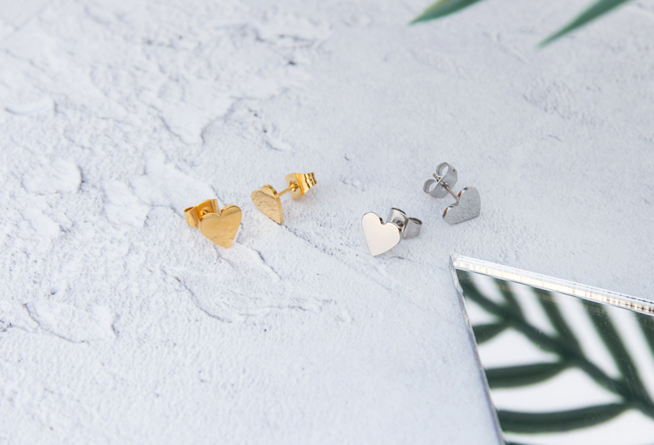 KUKU Gold and Silver Heart Earrings