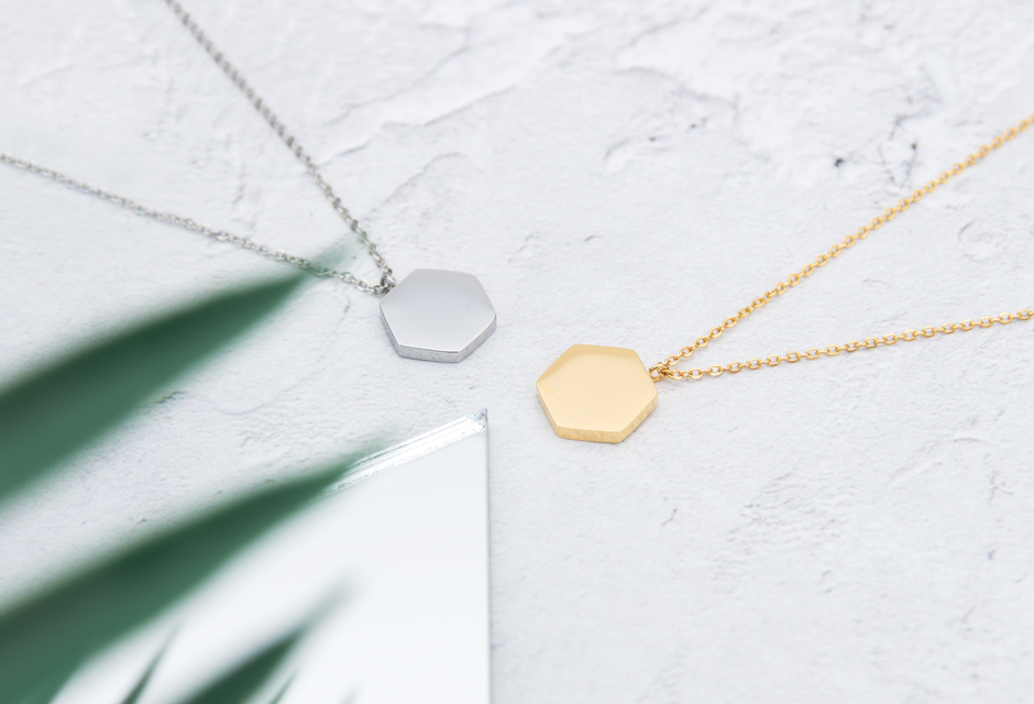 KUKU Gold and Silver Hexagon Necklaces