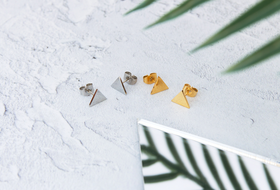 KUKU Gold and Silver Triangle Earrings