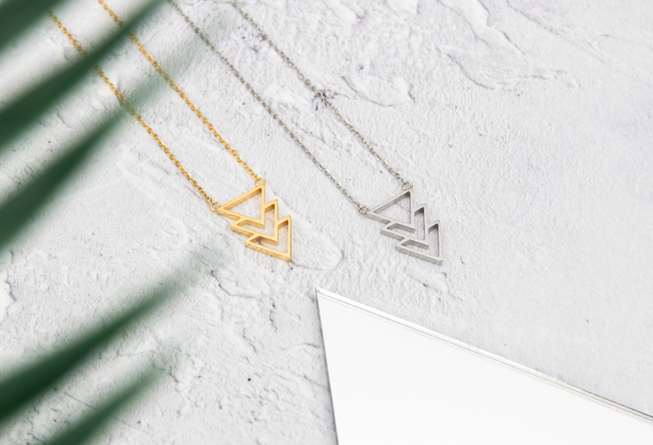 KUKU Gold and Silver Triangle Necklaces