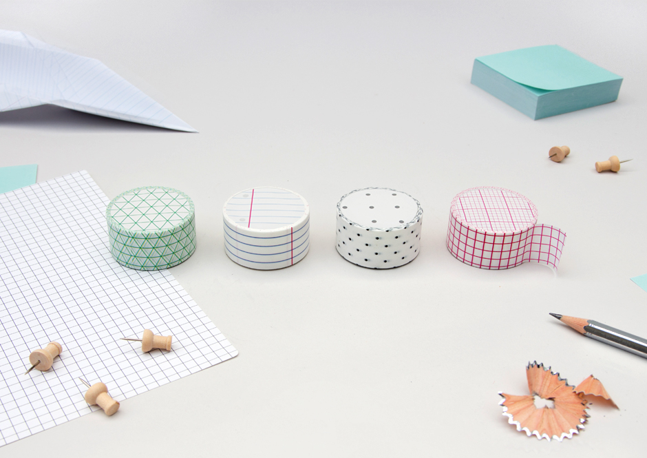 Memo washi tape lined up on a desk