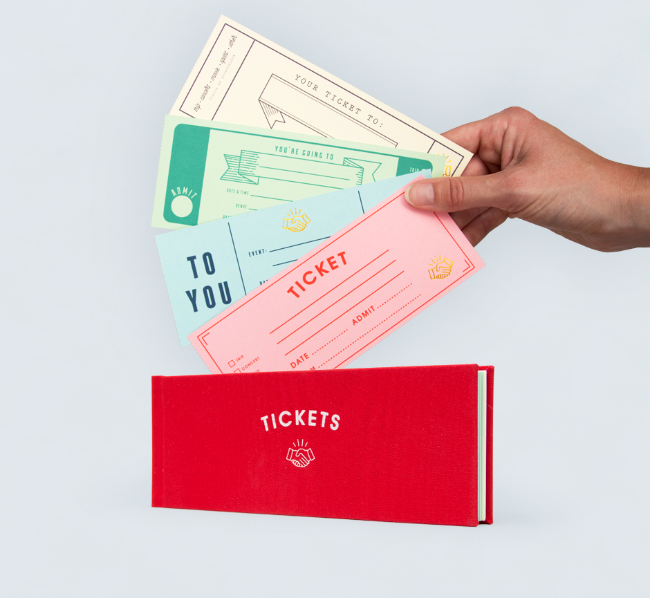 Blank ticket book with 4 different ticket designs