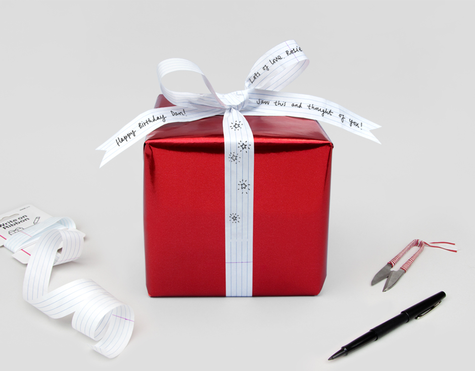 Write on ribbon wrapped around gift 