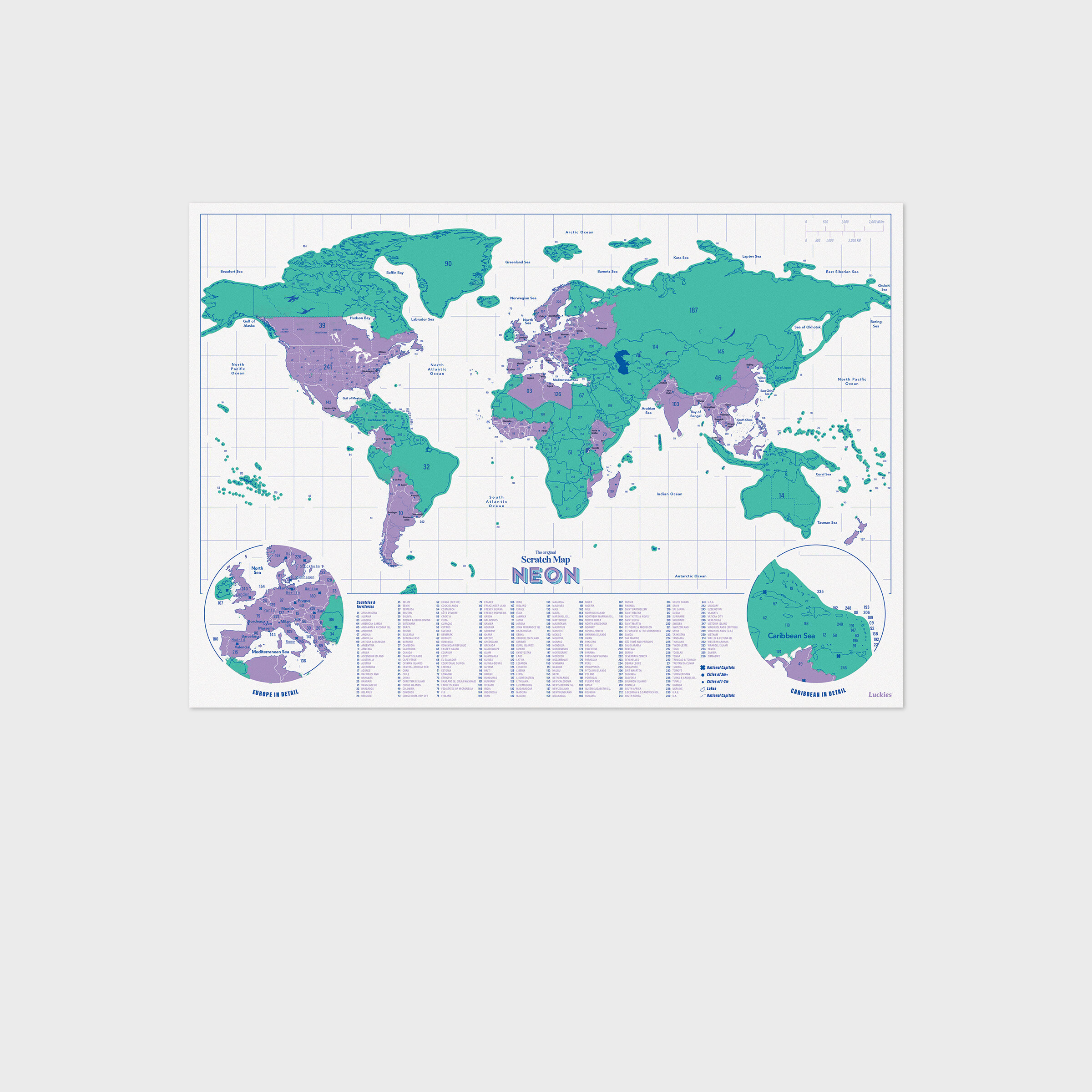 Neon Coloured Scratch Map