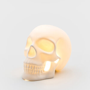 Decorative skull shaped lamp made from ceramic