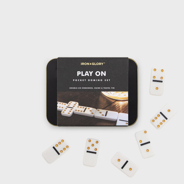 Play On | Iron & Glory Mini Travel Domino Set.
