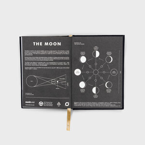 moon notebook, black, space, orbit, square grid, paper