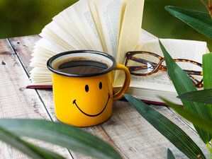 smiley mug happy camper coffee