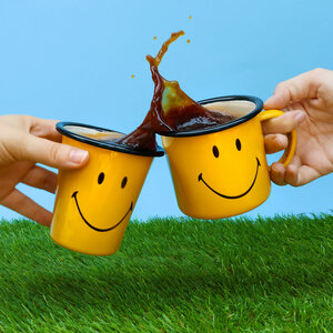 smiley happy camper enamel mug