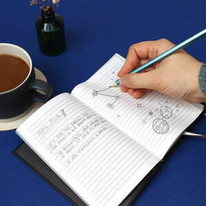 moon notebook, black, space, orbit, square grid, paper, drawing, lifestyle