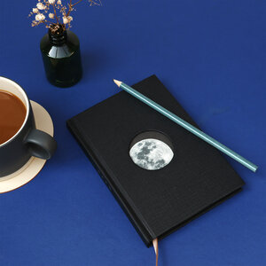 moon notebook, black, space, orbit, square grid, paper, drawing, lifestyle