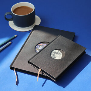 moon notebook, black, space, orbit, square grid, paper, drawing, lifestyle