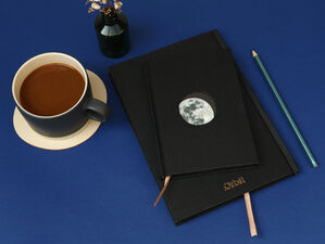 moon notebook, black, space, orbit, square grid, paper, drawing, lifestyle