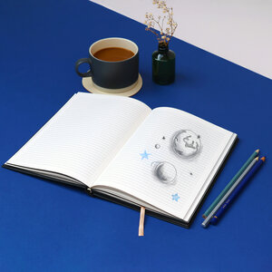 earth notebook, black, space, orbit, square grid, paper, drawing, lifestyle