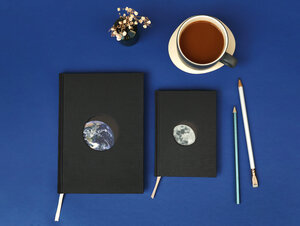 earth notebook, black, space, orbit, square grid, paper, drawing, lifestyle
