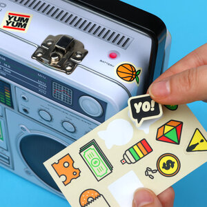 boombox lunch box with stickers