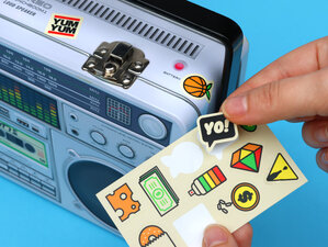 boombox lunch box with stickers