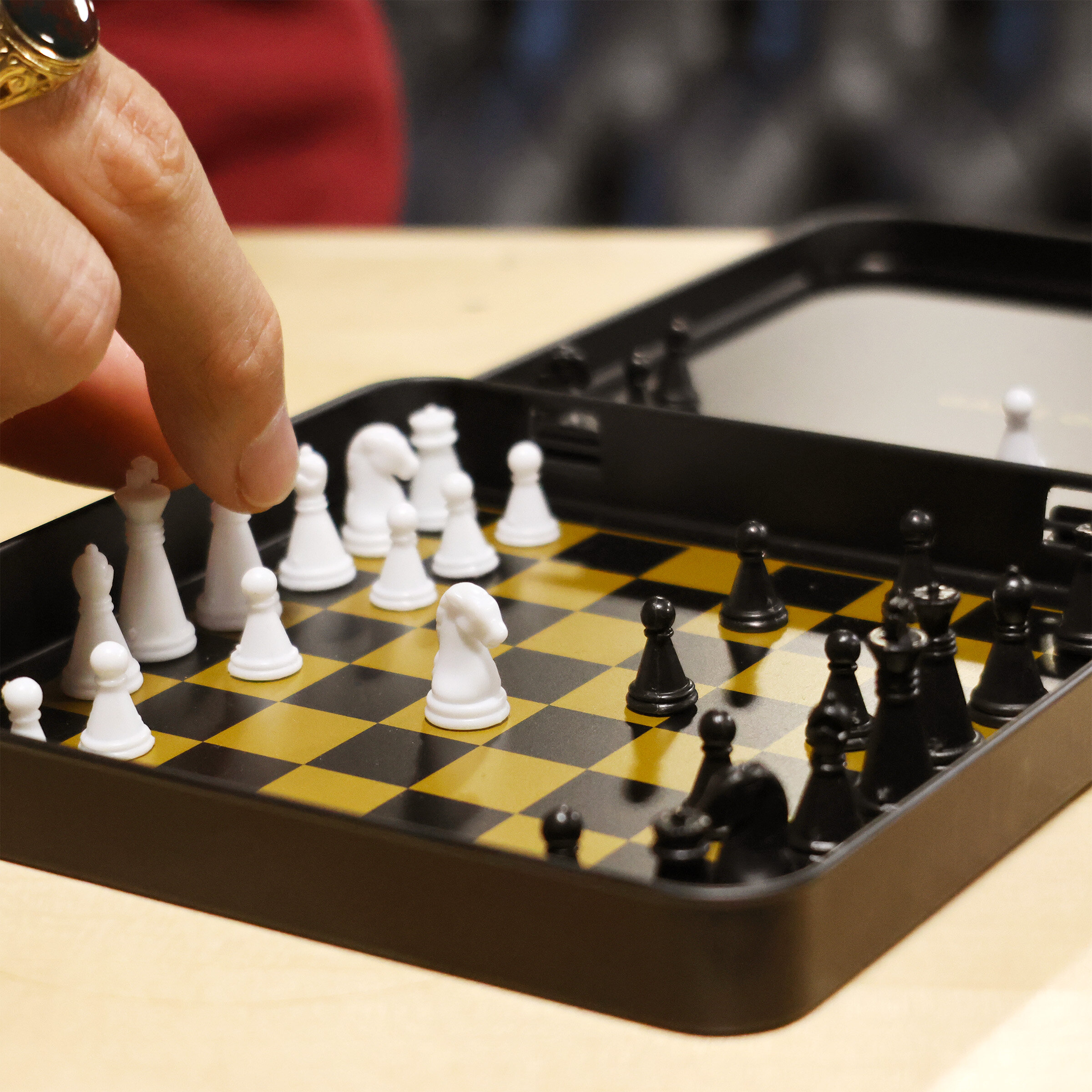 Iron & Glory Travel Chess Set in a black tin Iron & Glory Travel Chess Set in a black tin