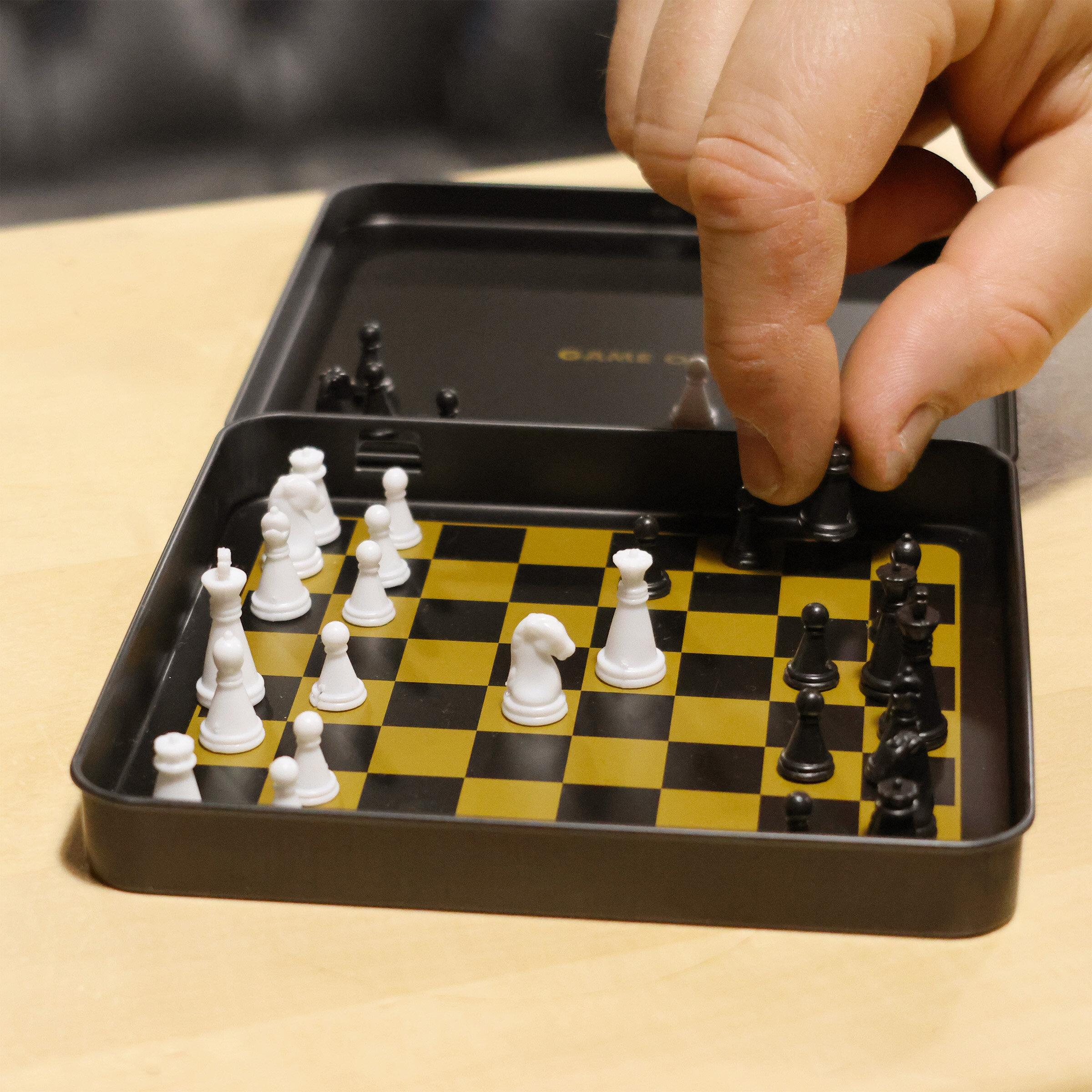 Iron & Glory Travel Chess Set in a black tin Iron & Glory Travel Chess Set in a black tin